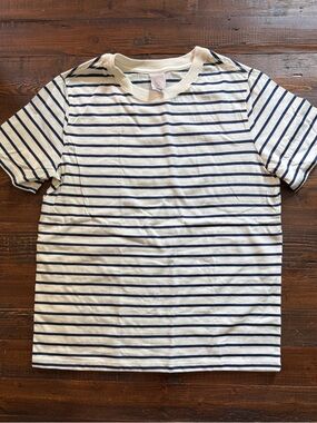 Hanna Andersson White Tee with Navy Stripes Sz 8